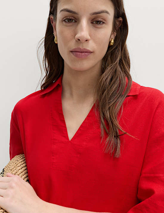 Linen Rich Collared Mini Shift Dress