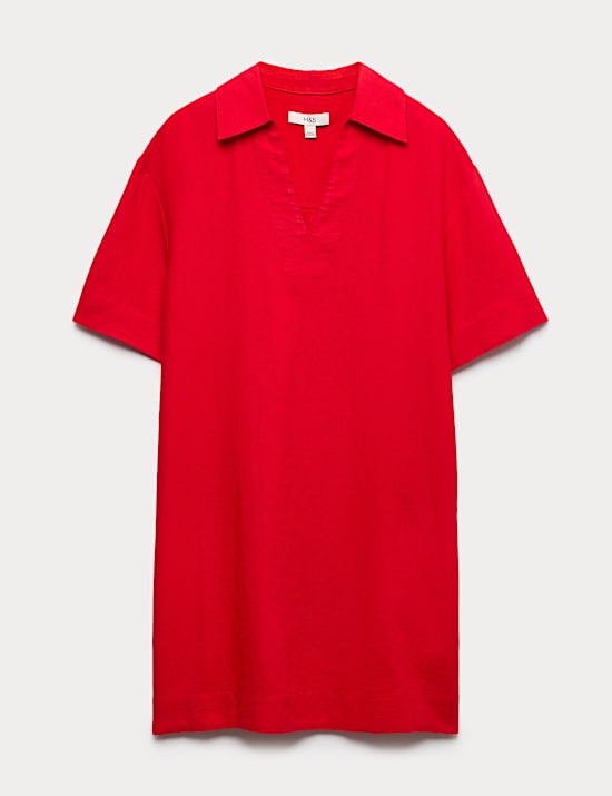 Linen Rich Collared Mini Shift Dress