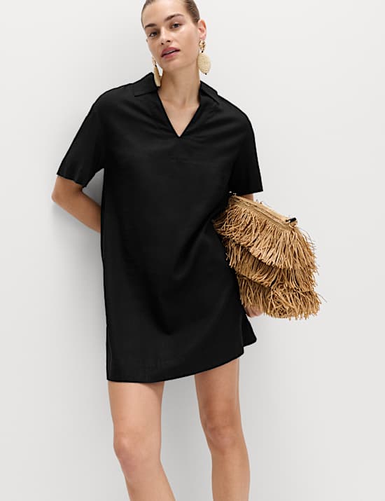 Robe tube coupe courte en lin avec encolure