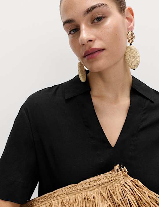 Robe tube coupe courte en lin avec encolure