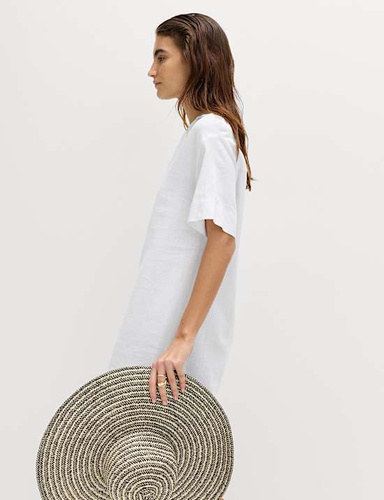 Minivestido recto con cuello de lino