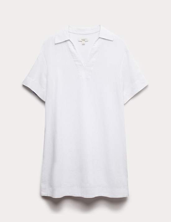 Mini-Etuikleid mit Kragen und hohem Leinenanteil