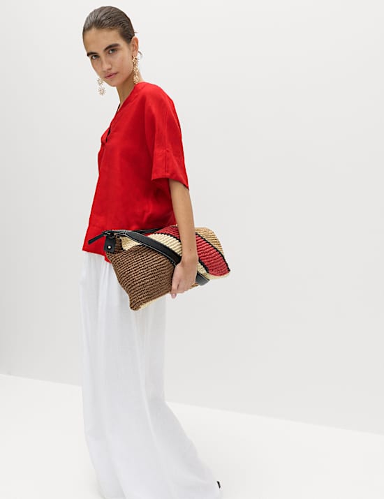 Top 100 % lin &agrave; col en V et boutons-pression