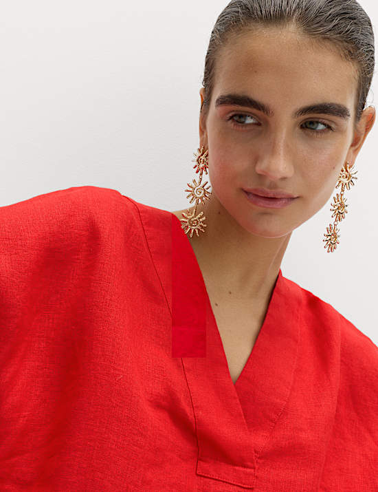 Top 100 % lin &agrave; col en V et boutons-pression