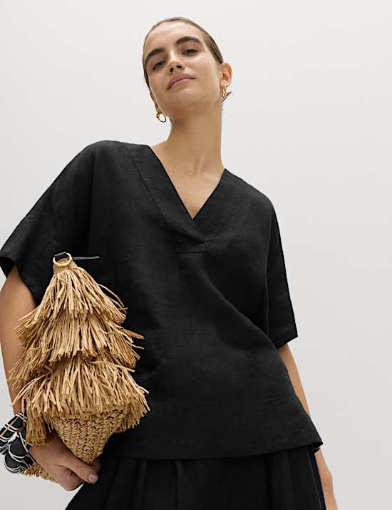 Pure Linen V-Neck Popover Top