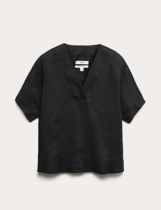 Pure Linen V-Neck Popover Top