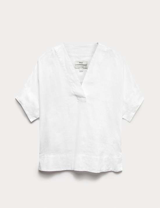 Pure Linen V-Neck Popover Top