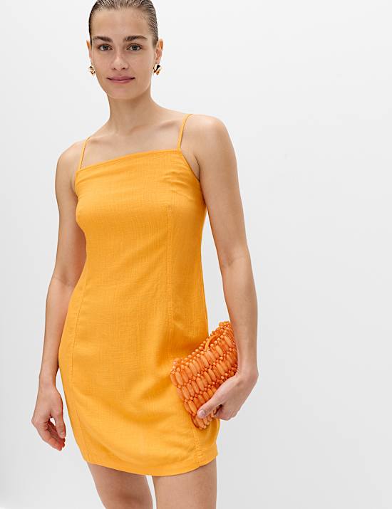 Square Neck Mini Shift Dress with Linen