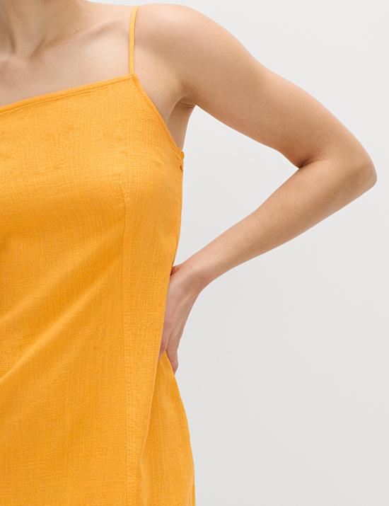 Square Neck Mini Shift Dress with Linen