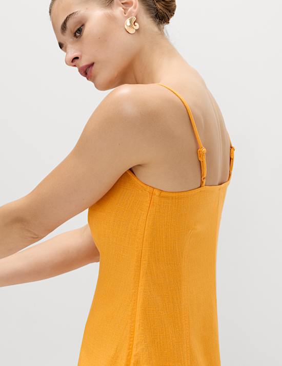 Square Neck Mini Shift Dress with Linen