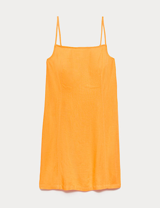 Square Neck Mini Shift Dress with Linen