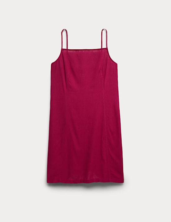Square Neck Mini Shift Dress with Linen