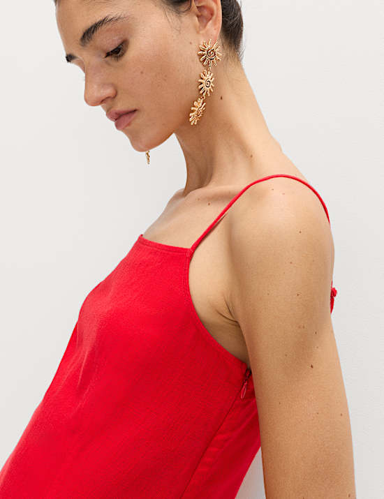 Square Neck Mini Shift Dress with Linen