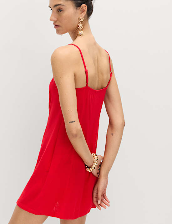 Square Neck Mini Shift Dress with Linen