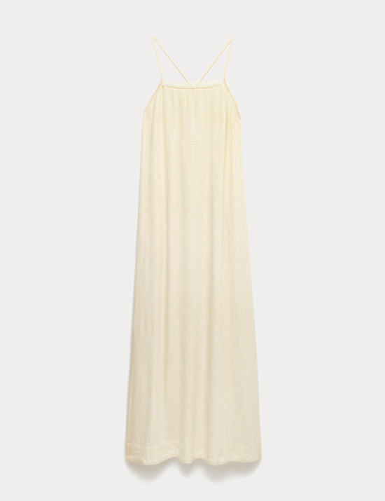 Square Neck Strappy Maxi Shift Dress with Linen