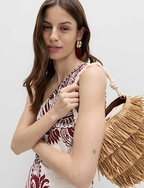 Vestido recto maxi con hombro descubierto de lino