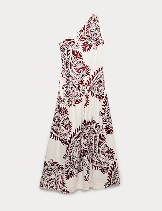 Linen Rich One Shoulder Maxi Shift Dress