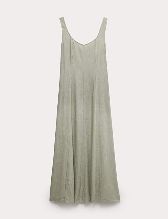 Scoop Neck Midaxi Slip Dress with Linen