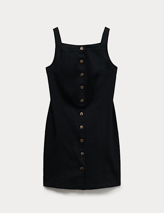 Linen Rich Button Through Mini Shift Dress