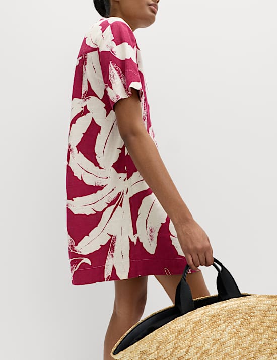 Linen Rich Printed V-Neck Popover Dress