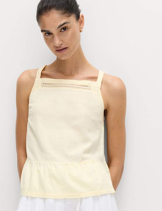 Linen Rich Square Neck Lace Insert Top