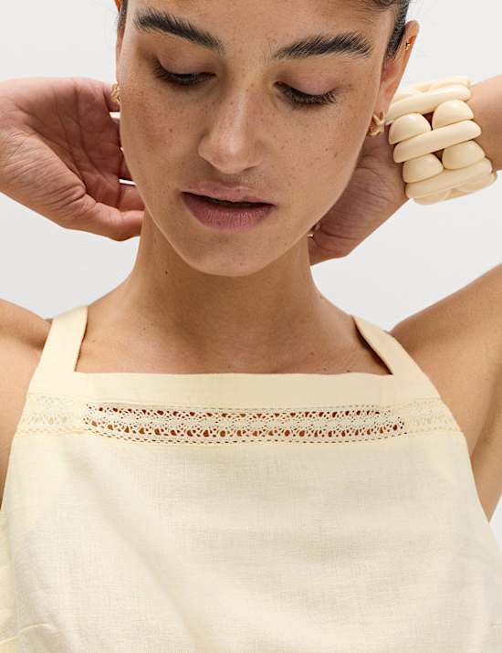 Linen Rich Square Neck Lace Insert Top