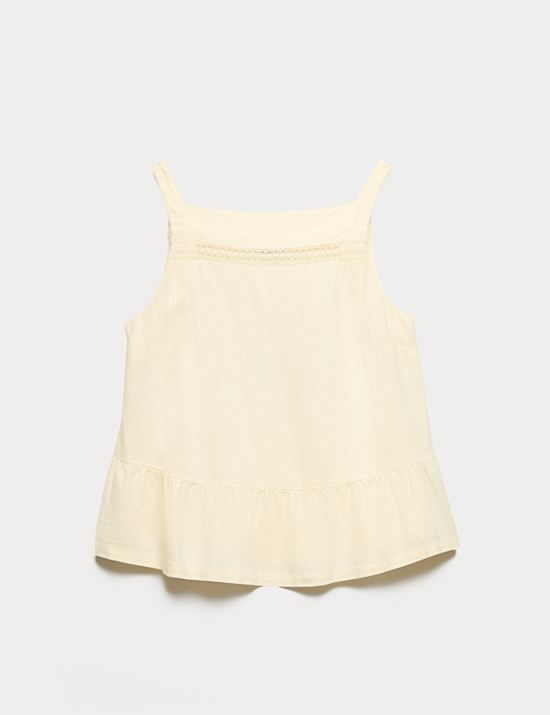 Linen Rich Square Neck Lace Insert Top