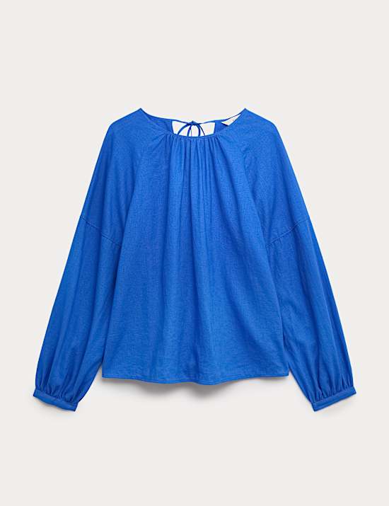 Linen Rich Round Neck Blouse