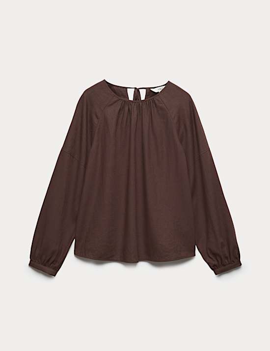 Linen Rich Round Neck Blouse