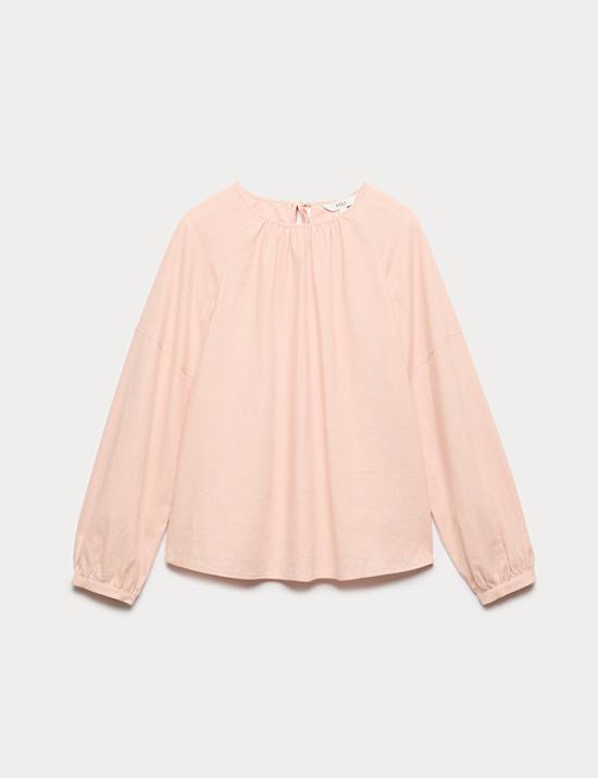 Linen Rich Round Neck Blouse