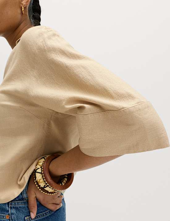 Linen Rich Collared Crop Top