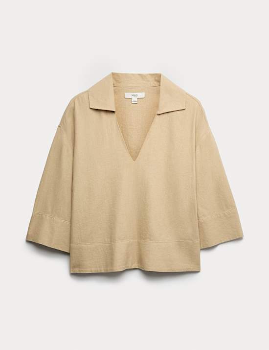 Linen Rich Collared Crop Top