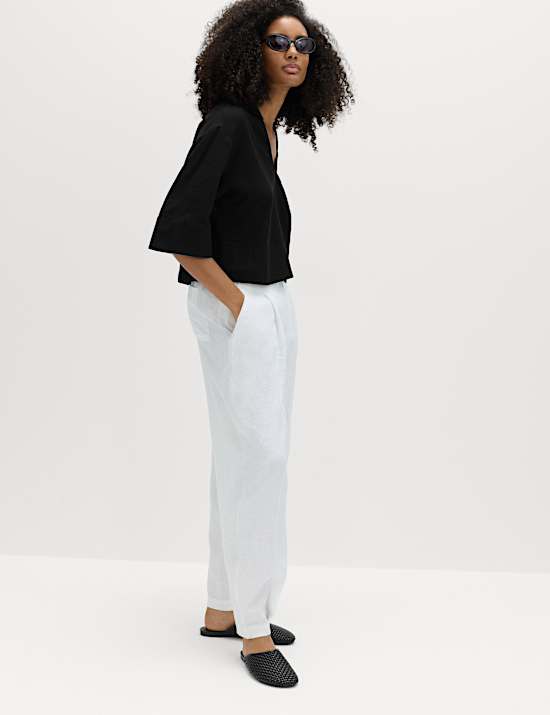 Linen Rich Collared Crop Top