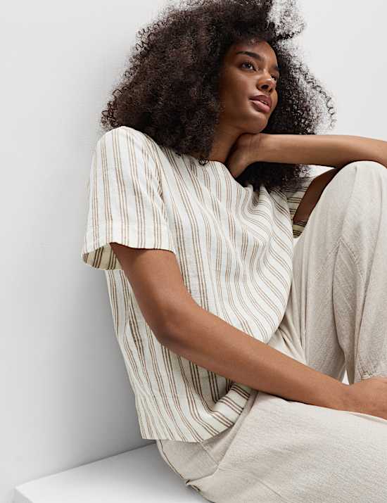 Linen Rich Striped Relaxed T-Shirt
