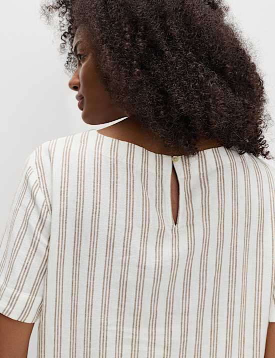 Linen Rich Striped Relaxed T-Shirt