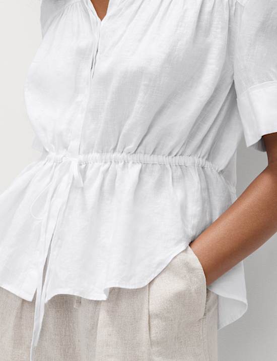 Chemise coupe d&eacute;contract&eacute;e 100 % lin avec cordon