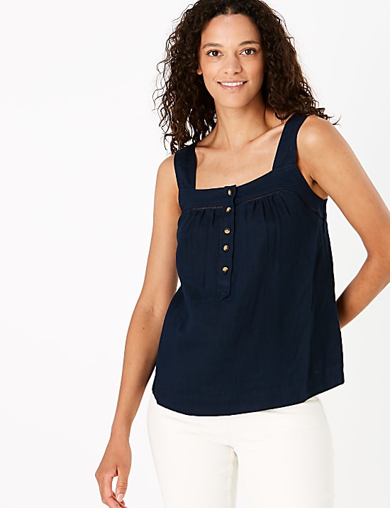Pure Linen Square Neck Camisole Top