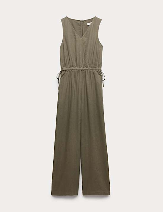 Linen Rich Tie Detail Sleeveless Jumpsuit