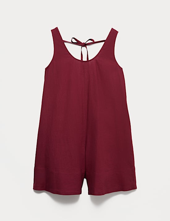 Linen Rich Tie Detail Volume Playsuit