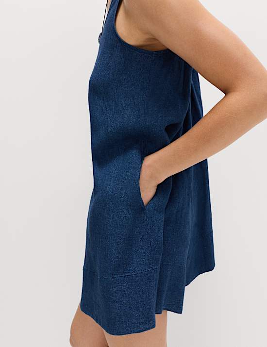 Combishort en lin sans manches &agrave; nouer