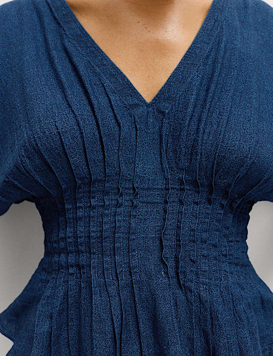 Linen Rich V-Neck Waisted Top