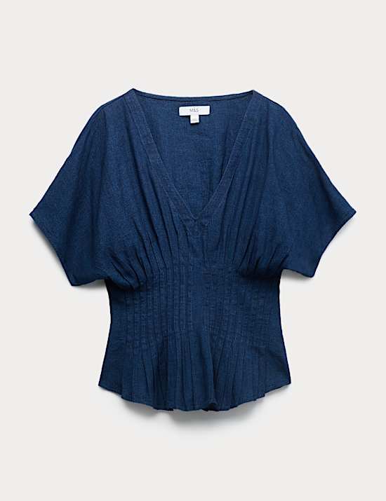 Linen Rich V-Neck Waisted Top