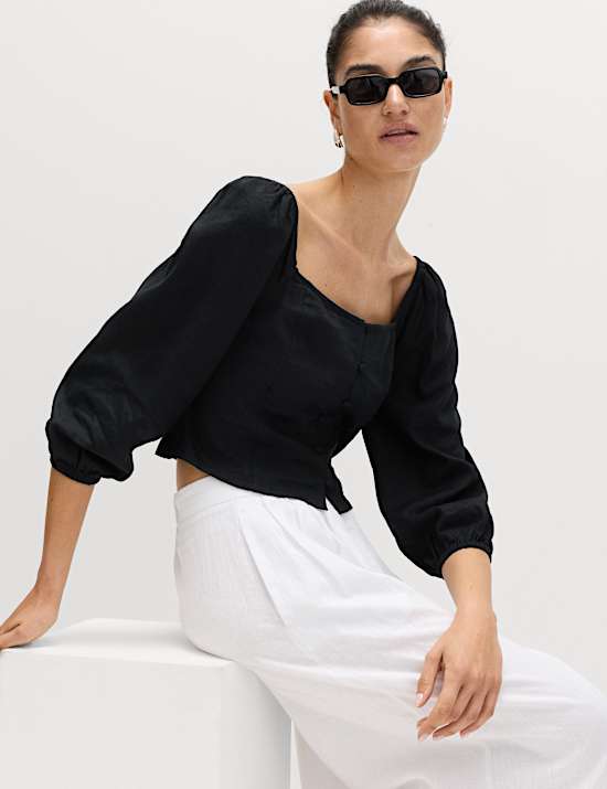 Linen Rich Puff Sleeve Top