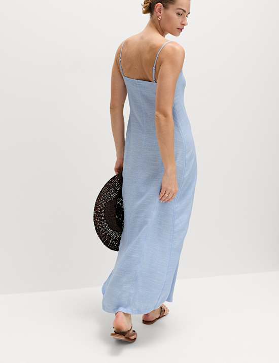 Square Neck Strappy Maxi Shift Dress with Linen