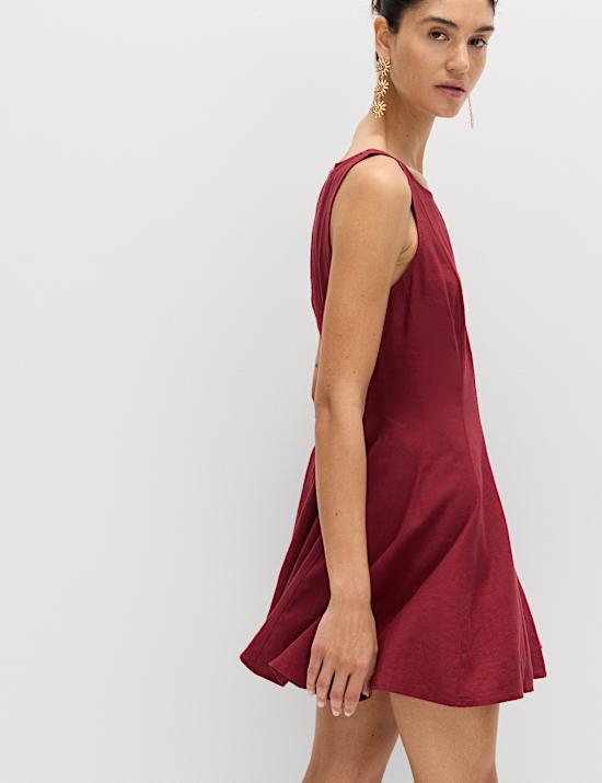 Linen Rich Waisted Mini Shift Dress