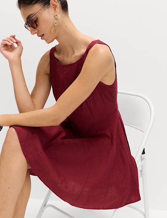 Linen Rich Waisted Mini Shift Dress