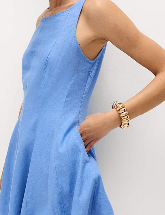 Robe tube coupe courte en lin &agrave; taille ajust&eacute;e