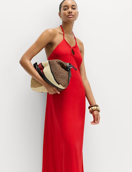 Linen Rich Halter Neck Maxi Dress