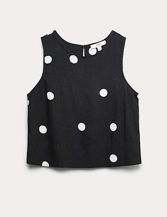 Crop-Weste mit Printmotiv und Leinenanteil