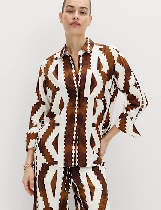 Linen Rich Geometric Collared Shirt